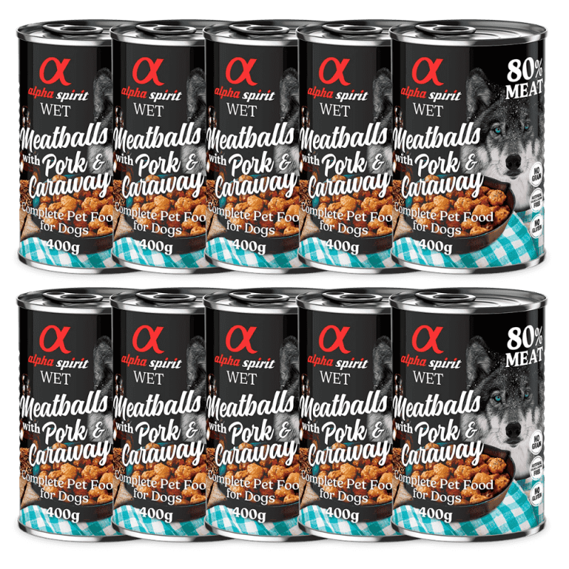 Alpha Spirit Albóndigas de Cerdo y Alcaravea 200 gr y 400 gr - Alimentación Natural para Perros