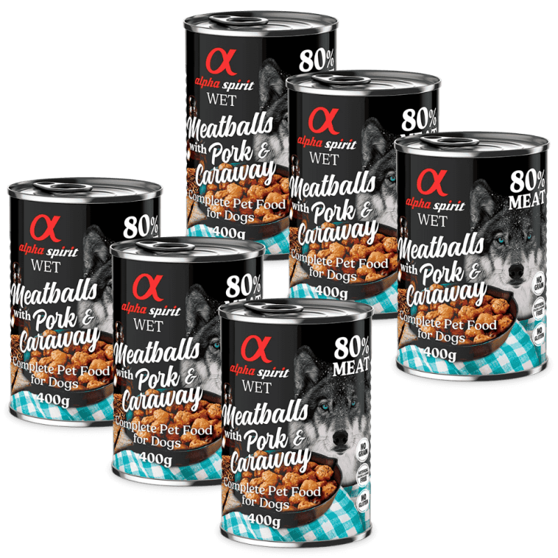 Alpha Spirit Albóndigas de Cerdo y Alcaravea 200 gr y 400 gr - Alimentación Natural para Perros