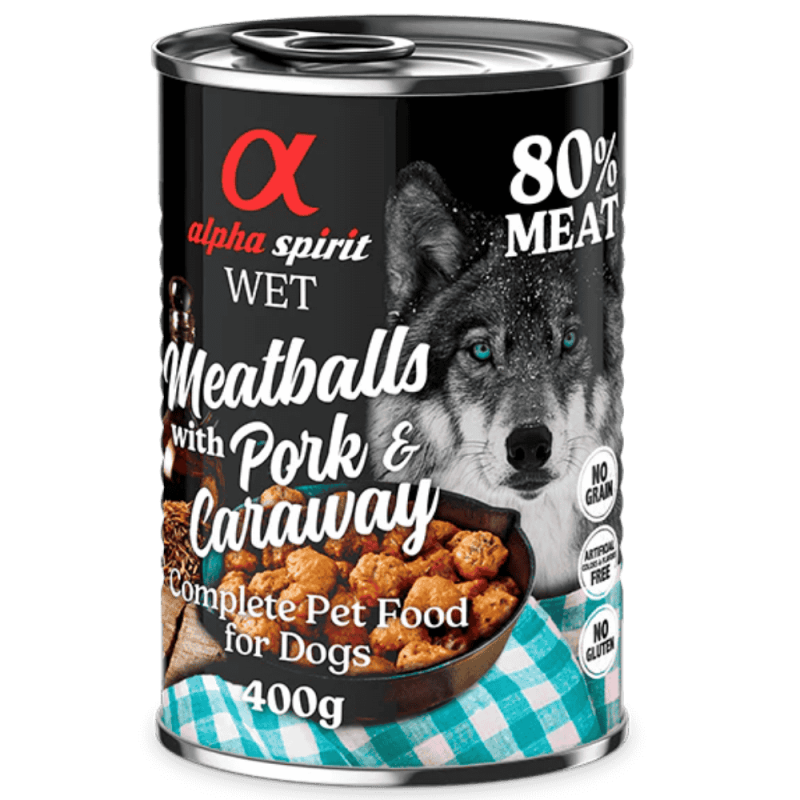 Alpha Spirit Albóndigas de Cerdo y Alcaravea 200 gr y 400 gr - Alimentación Natural para Perros
