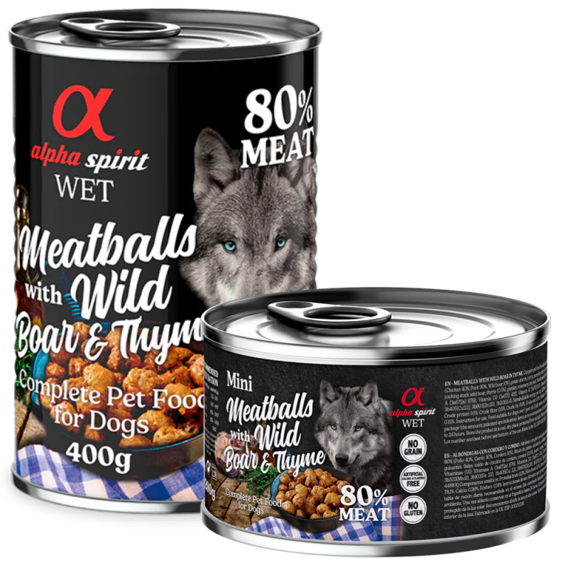 Alpha Spirit Albóndigas de Jabalí y Tomillo 200 gr y 400 gr - Deliciosa Comida Natural para Perros