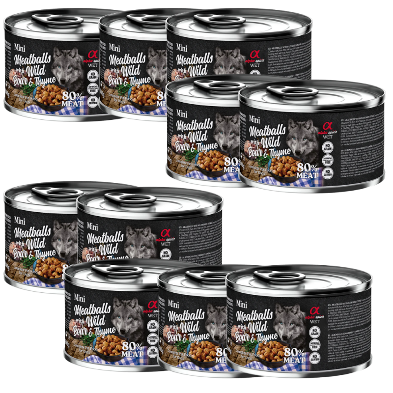 Alpha Spirit Albóndigas de Jabalí y Tomillo 200 gr y 400 gr - Deliciosa Comida Natural para Perros