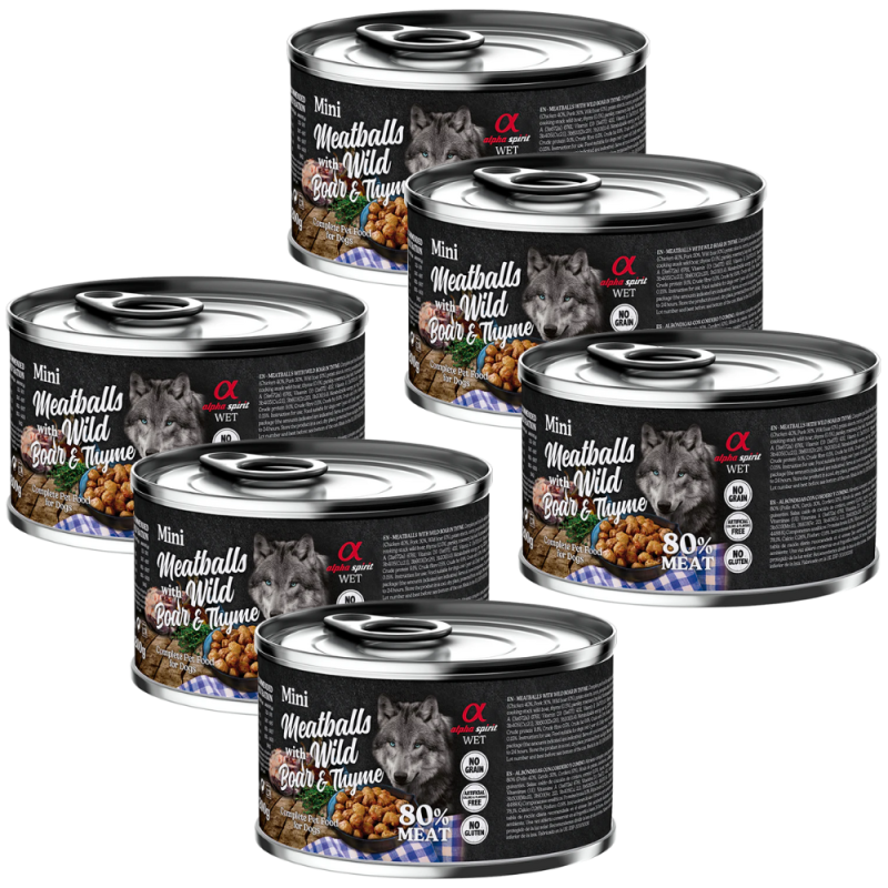 Alpha Spirit Albóndigas de Jabalí y Tomillo 200 gr y 400 gr - Deliciosa Comida Natural para Perros