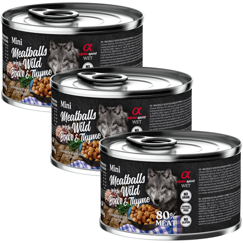 Alpha Spirit Albóndigas de Jabalí y Tomillo 200 gr y 400 gr - Deliciosa Comida Natural para Perros