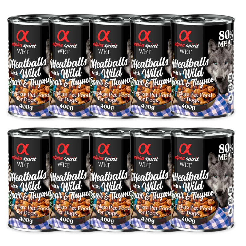 Alpha Spirit Albóndigas de Jabalí y Tomillo 200 gr y 400 gr - Deliciosa Comida Natural para Perros