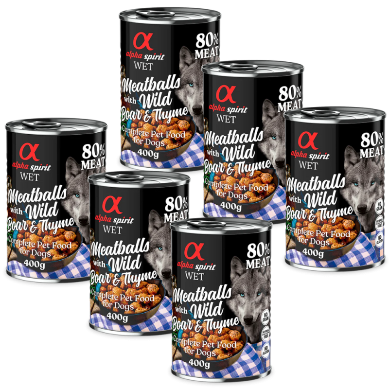 Alpha Spirit Albóndigas de Jabalí y Tomillo 200 gr y 400 gr - Deliciosa Comida Natural para Perros