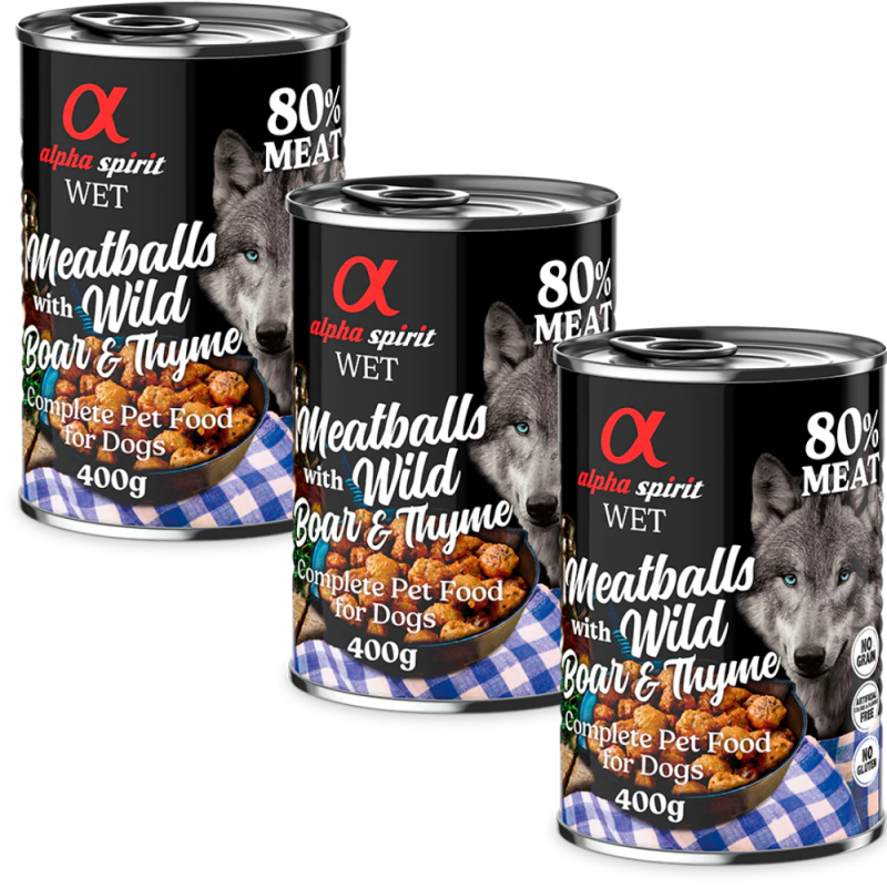 Alpha Spirit Albóndigas de Jabalí y Tomillo 200 gr y 400 gr - Deliciosa Comida Natural para Perros