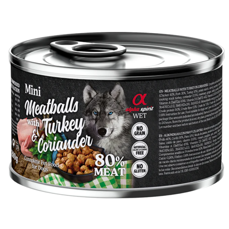 Albóndigas de Pavo y Cilantro 200 gr y 400 gr Alpha Spirit - Nutrición Natural y Sabrosa para Perros