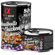 Alpha Spirit Albóndigas de Pollo y Cúrcuma 200 gr y 400 gr - Nutrición Natural y Saludable para Perros