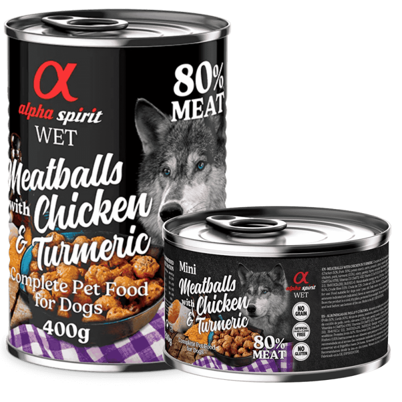 Alpha Spirit Albóndigas de Pollo y Cúrcuma 200 gr y 400 gr - Nutrición Natural y Saludable para Perros
