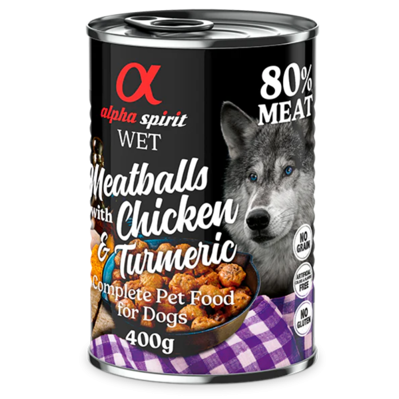 Alpha Spirit Albóndigas de Pollo y Cúrcuma 200 gr y 400 gr - Nutrición Natural y Saludable para Perros