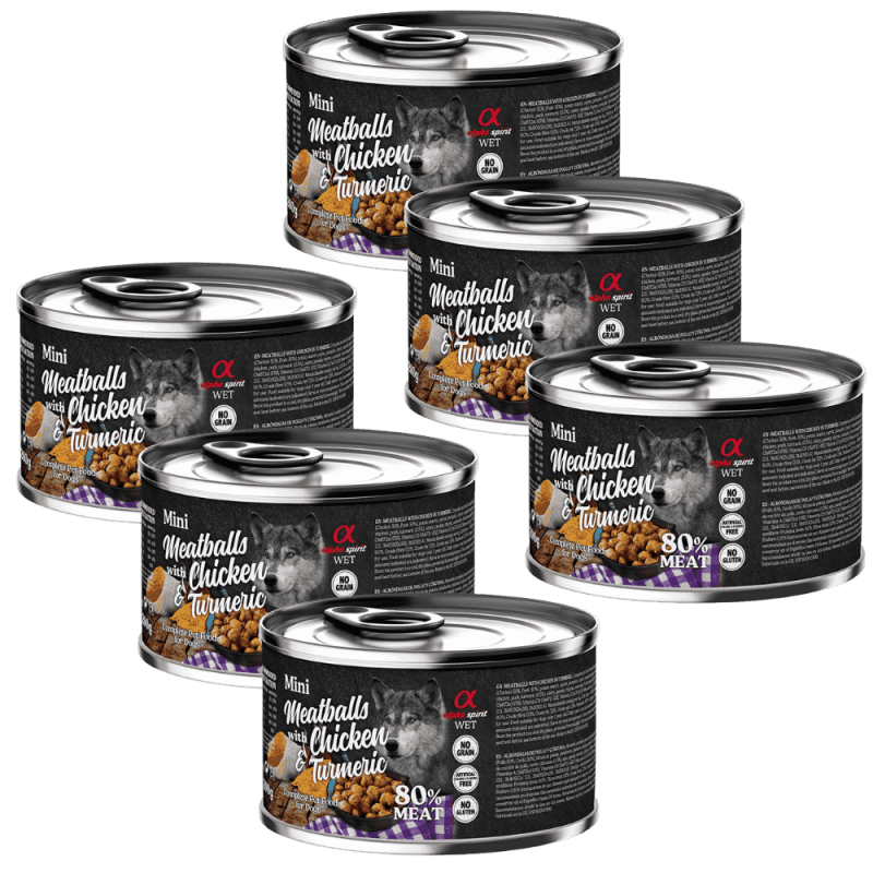 Alpha Spirit Albóndigas de Pollo y Cúrcuma 200 gr y 400 gr - Nutrición Natural y Saludable para Perros