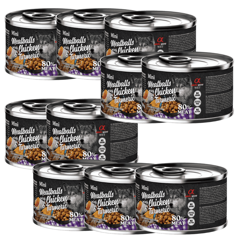 Alpha Spirit Albóndigas de Pollo y Cúrcuma 200 gr y 400 gr - Nutrición Natural y Saludable para Perros