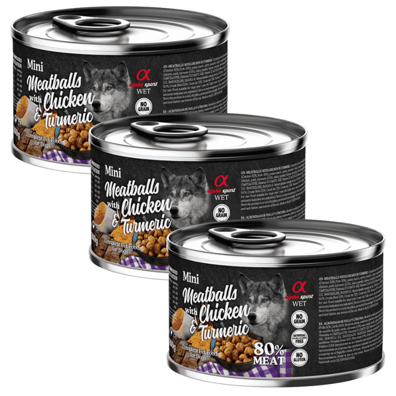 Alpha Spirit Albóndigas de Pollo y Cúrcuma 200 gr y 400 gr - Nutrición Natural y Saludable para Perros