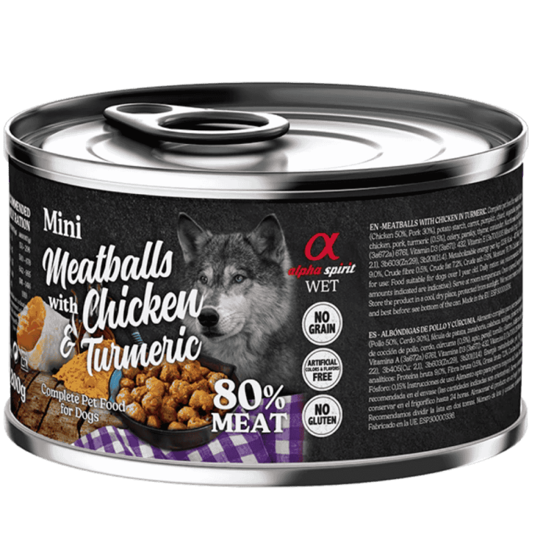 Alpha Spirit Albóndigas de Pollo y Cúrcuma 200 gr y 400 gr - Nutrición Natural y Saludable para Perros