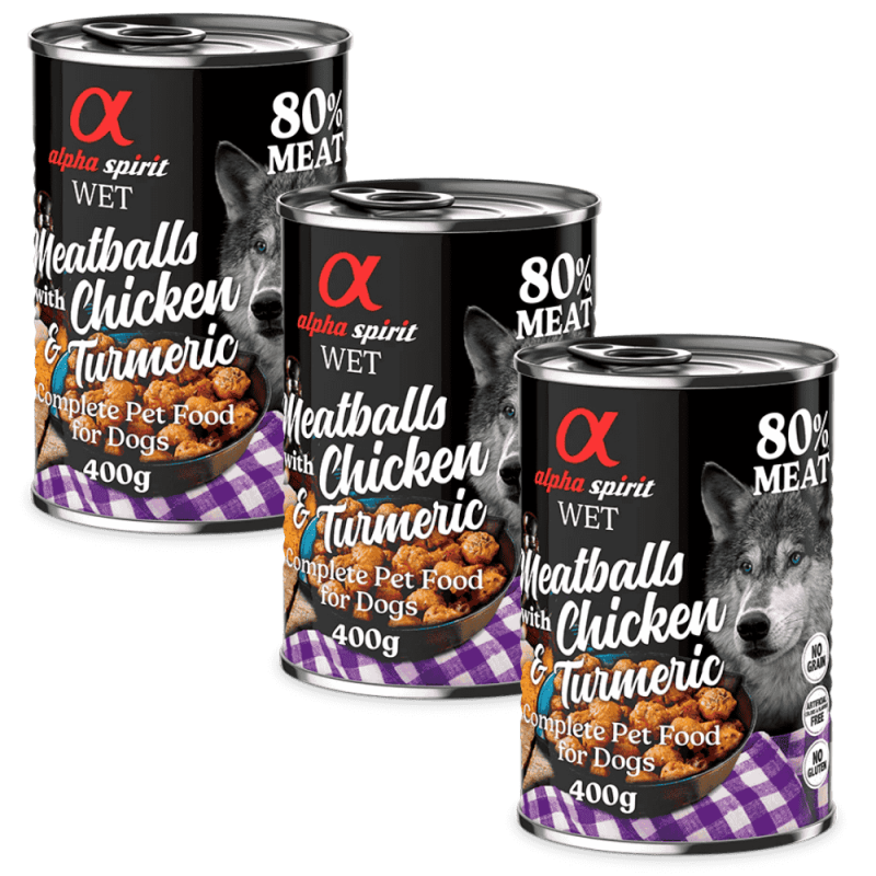 Alpha Spirit Albóndigas de Pollo y Cúrcuma 200 gr y 400 gr - Nutrición Natural y Saludable para Perros