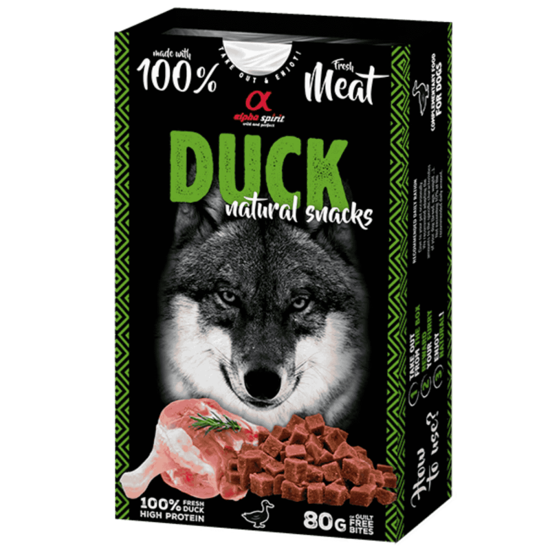 Alpha Spirit Snack Natural Perro Pato 6x80gr – Sabores Naturales y Nutritivos para tu Perro