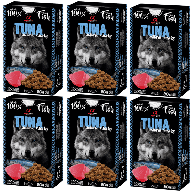 Alpha Spirit Snack Natural Perro Atún 6x80gr – Sabores Naturales y Nutritivos para tu Perro