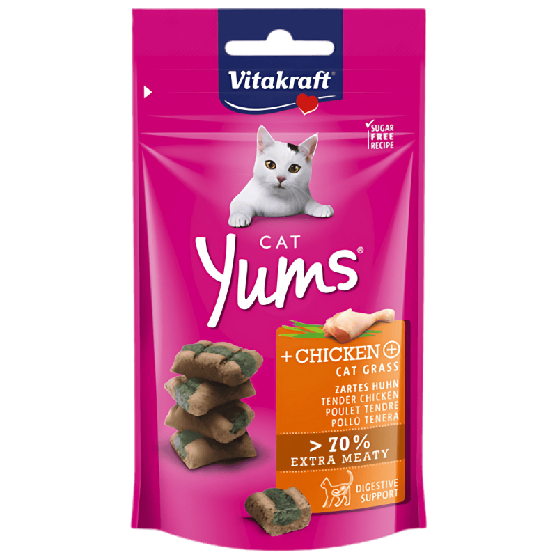 Vitakraft Cat Yums Pollo con Hierba Gatera 40g – Deliciosos snacks para gatos con pollo y hierba gatera