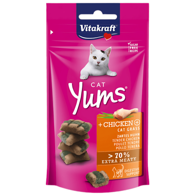Vitakraft Cat Yums Pollo con Hierba Gatera 40g – Deliciosos snacks para gatos con pollo y hierba gatera
