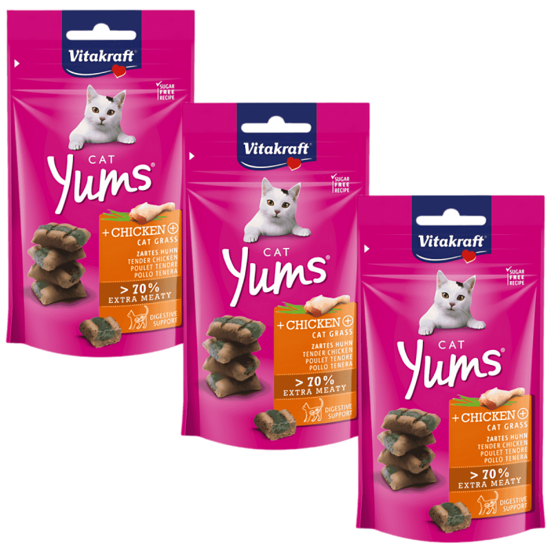 Vitakraft Cat Yums Pollo con Hierba Gatera 40g – Deliciosos snacks para gatos con pollo y hierba gatera