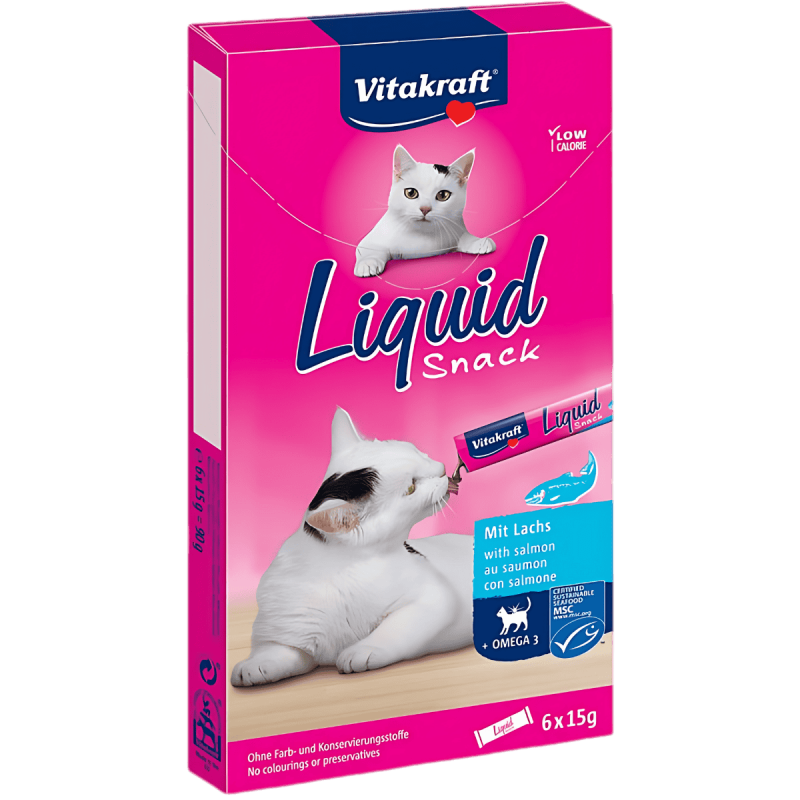 Vitakraft Liquid Snack Salmón con Omega 3 90g – Snack cremoso y saludable para gatos
