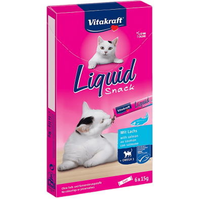 Vitakraft Liquid Snack Salmón con Omega 3 90g – Snack cremoso y saludable para gatos