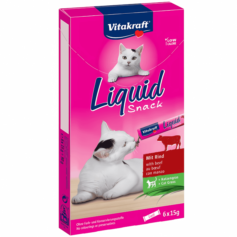 Vitakraft Liquid Snack Ternera con Inulina 90g – Snack cremoso para gatos con prebióticos