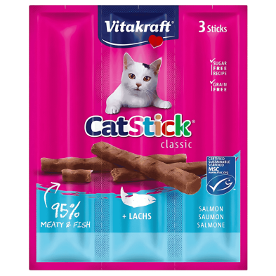 Vitakraft Cat Stick Salmón 3x6g – Snack sabroso y saludable para gatos