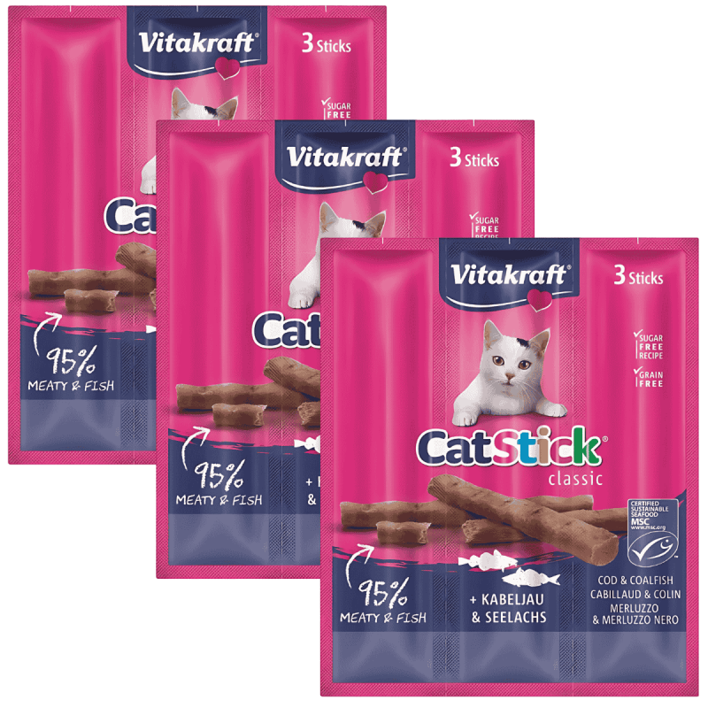 Vitakraft Cat Stick Bacalao y Atún 3x6g – Snack irresistible para gatos
