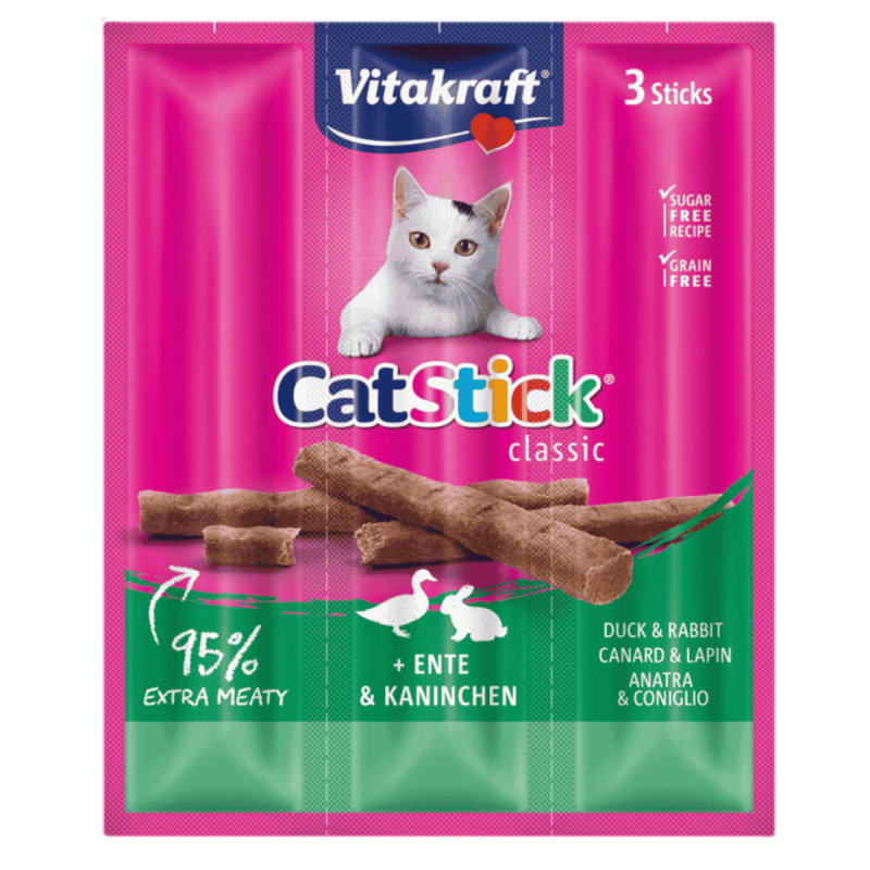 Vitakraft Cat Stick Pato y Conejo 3x6g – Snack delicioso y saludable para gatos