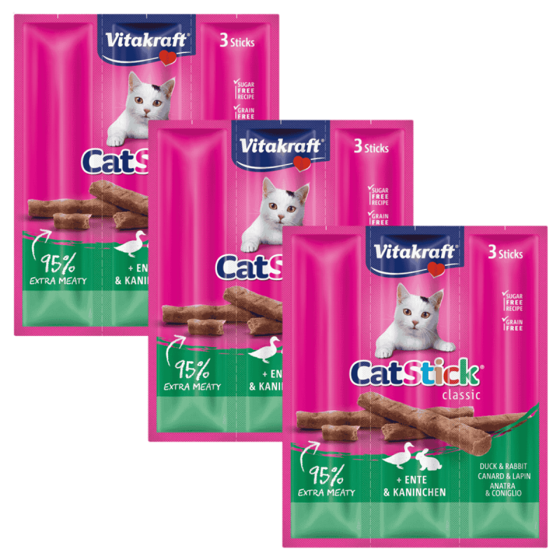 Vitakraft Cat Stick Pato y Conejo 3x6g – Snack delicioso y saludable para gatos