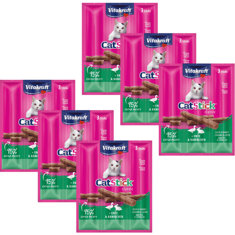Vitakraft Cat Stick Pato y Conejo 3x6g – Snack delicioso y saludable para gatos