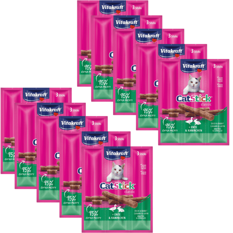 Vitakraft Cat Stick Pato y Conejo 3x6g – Snack delicioso y saludable para gatos