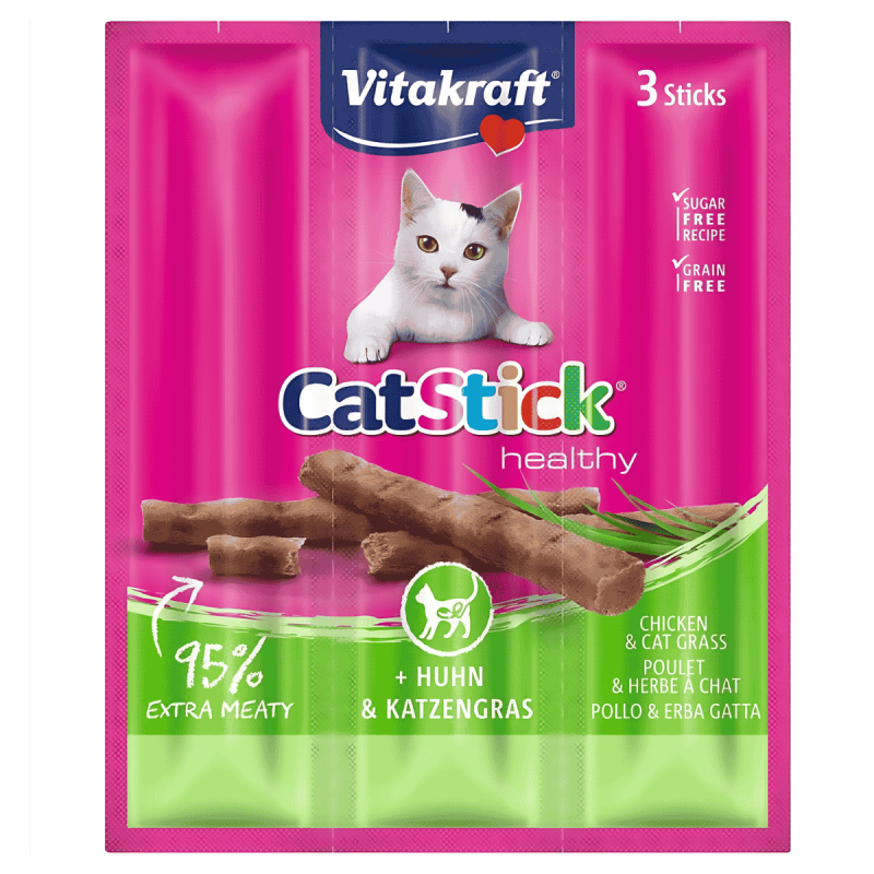 Vitakraft Cat Stick Pollo con Hierba Gatera 3x6g – Snack irresistible para gatos