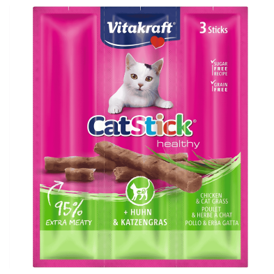Vitakraft Cat Stick Pollo con Hierba Gatera 3x6g – Snack irresistible para gatos