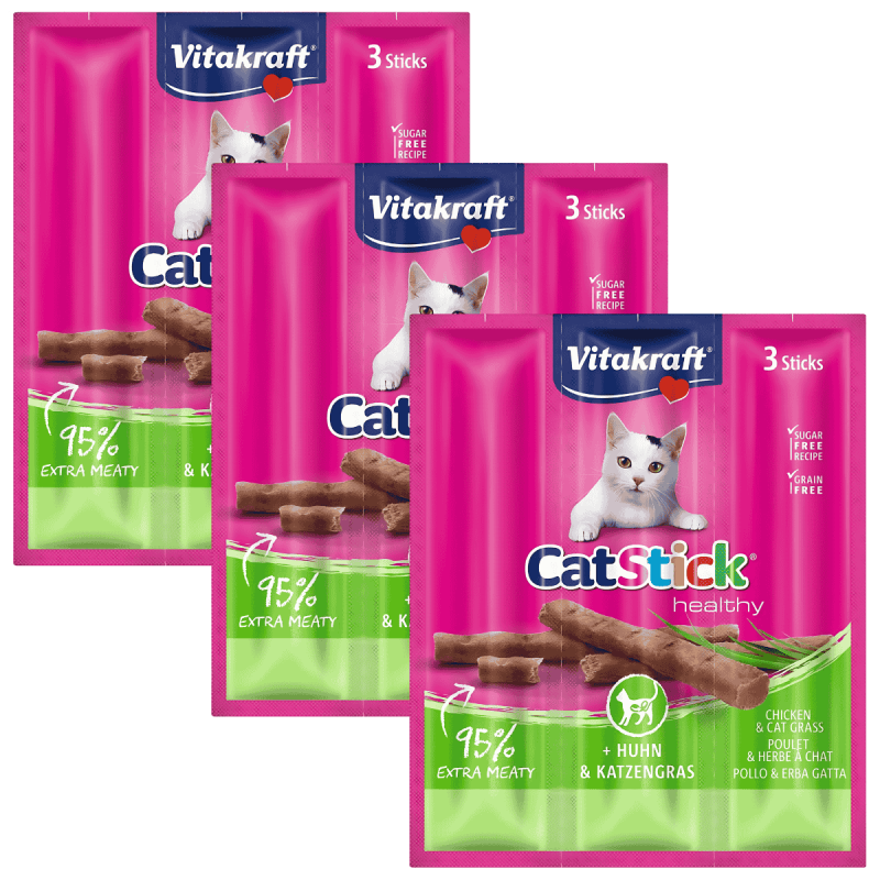 Vitakraft Cat Stick Pollo con Hierba Gatera 3x6g – Snack irresistible para gatos