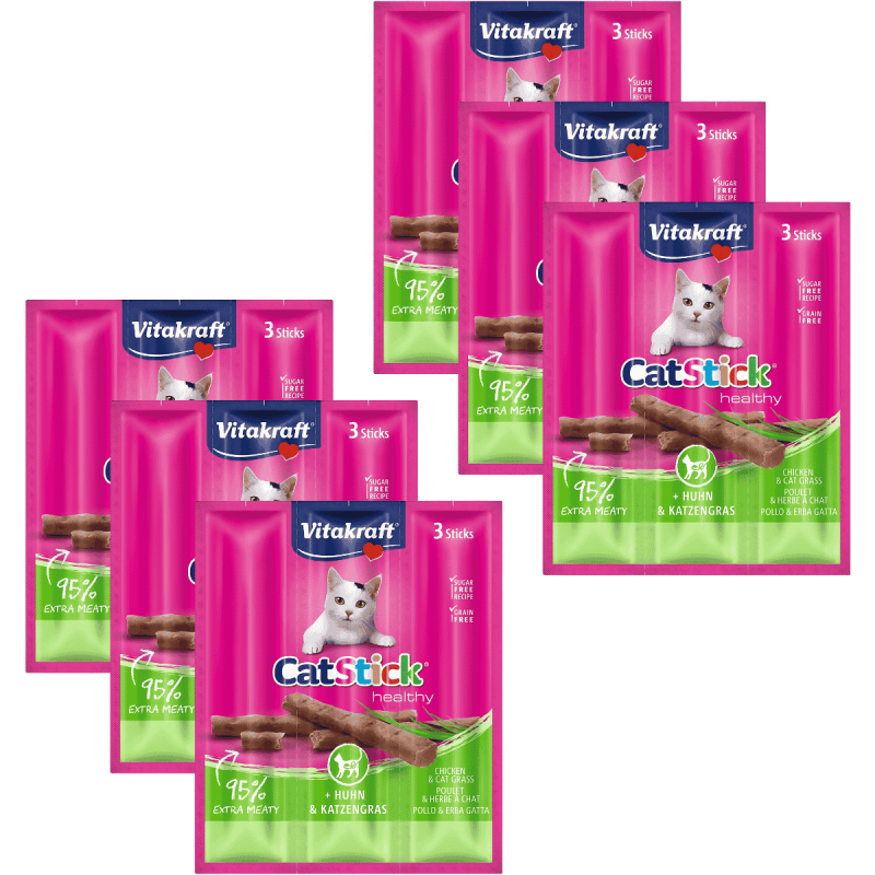Vitakraft Cat Stick Pollo con Hierba Gatera 3x6g – Snack irresistible para gatos