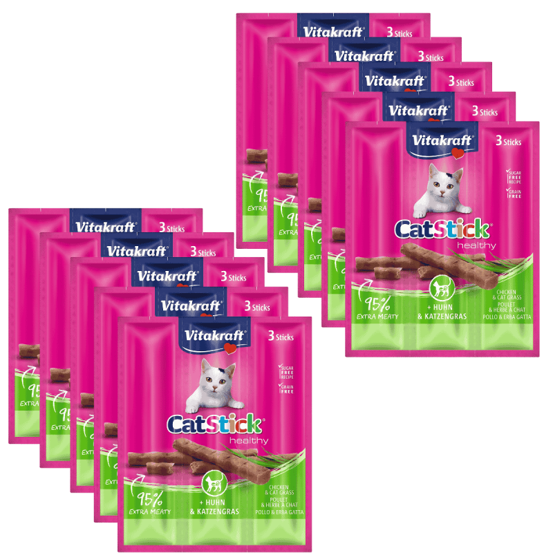 Vitakraft Cat Stick Pollo con Hierba Gatera 3x6g – Snack irresistible para gatos