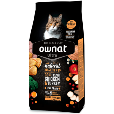 Ownat Ultra Mature Sterilized – Pienso Premium para Gatos Mayores Esterilizados 1,5kg y 3kg | supienso.com