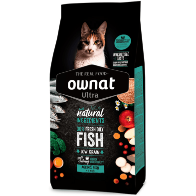 Ownat Ultra Ageing Fish – Pienso Premium con Pescado para Gatos Senior 1,5kg y 3kg | supienso.com