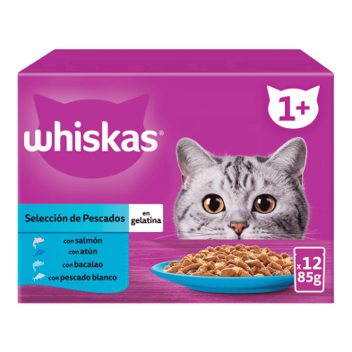 Whiskas Selección de Pescados en Gelatina 12x85g | Comida húmeda para gatos +1 año