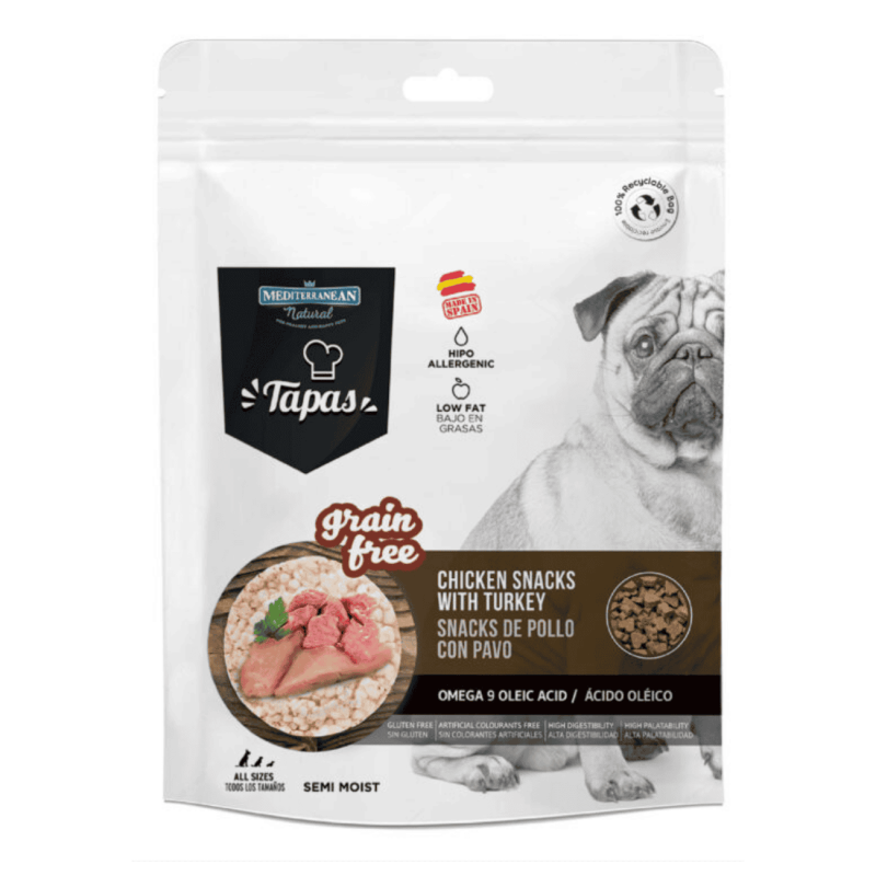 Mediterranean Natural Tapas Grain Free Pollo y Pavo 150 gr | Snack Natural para Perros