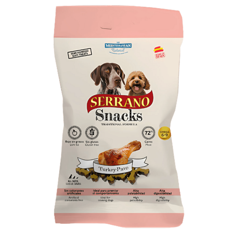 Mediterranean Natural Snacks Serrano Pavo 85 gr | Snack Natural para Perros