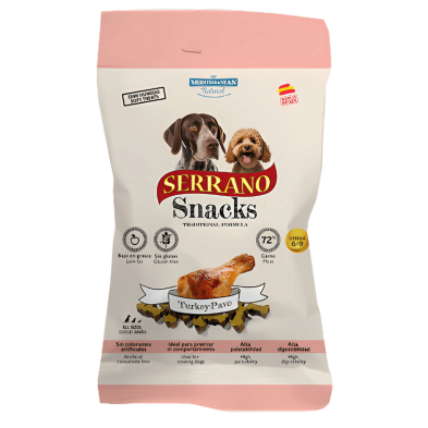 Mediterranean Natural Snacks Serrano Pavo 85 gr | Snack Natural para Perros