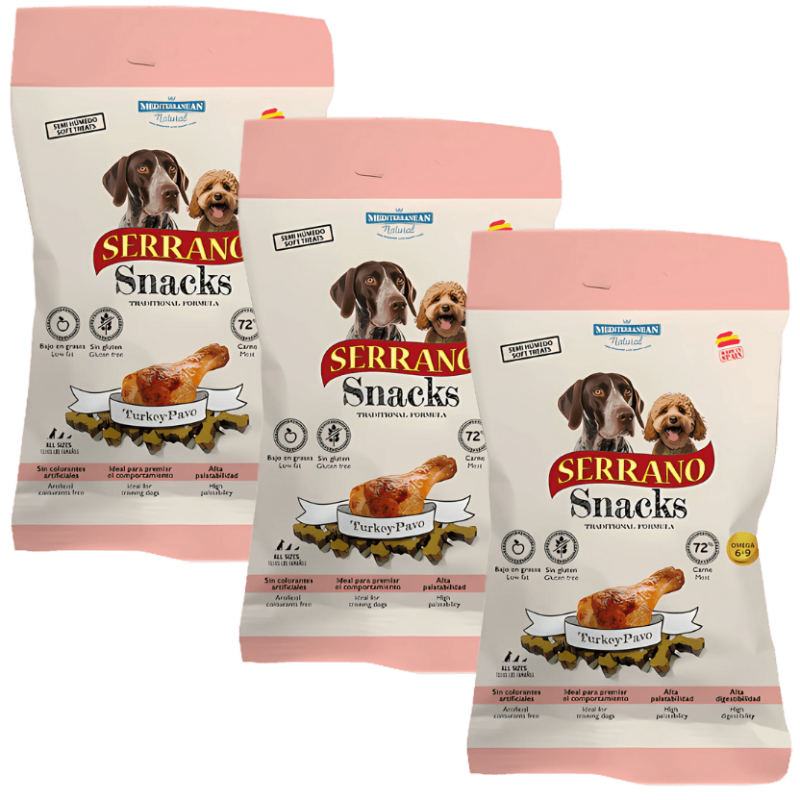 Mediterranean Natural Snacks Serrano Pavo 85 gr | Snack Natural para Perros