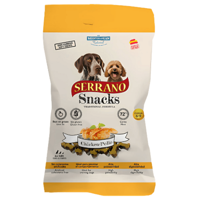 Mediterranean Natural Snacks Serrano Pollo 85 gr | Snack Natural para Perros