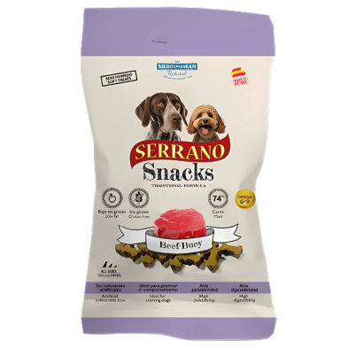 Mediterranean Natural Snacks Serrano Buey 85 gr | Snack Natural para Perros