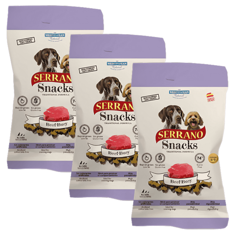 Mediterranean Natural Snacks Serrano Buey 85 gr | Snack Natural para Perros