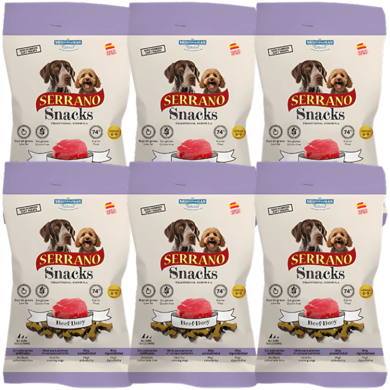 Mediterranean Natural Snacks Serrano Buey 85 gr | Snack Natural para Perros