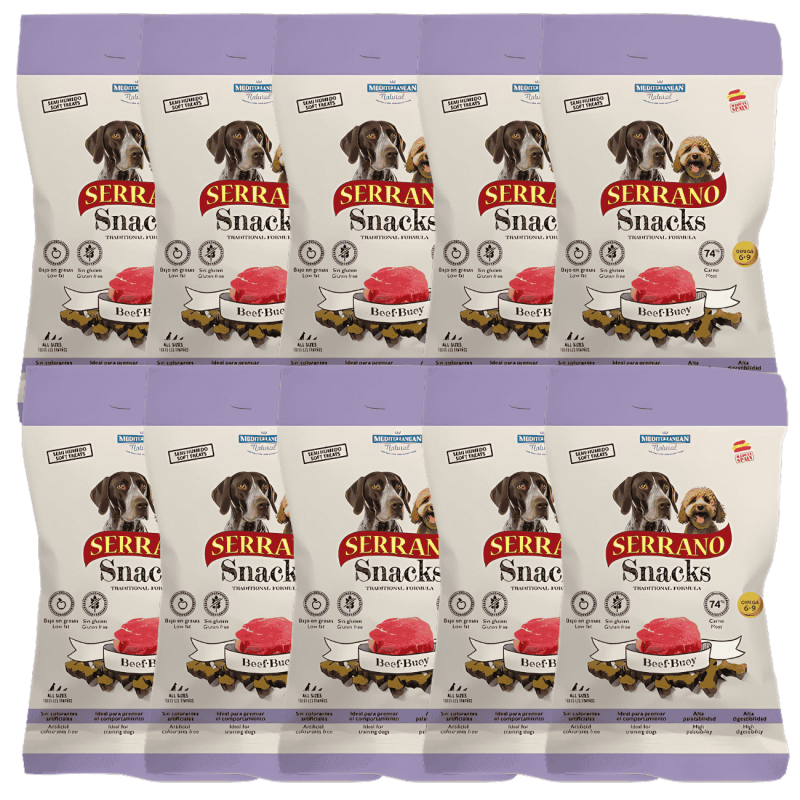 Mediterranean Natural Snacks Serrano Buey 85 gr | Snack Natural para Perros